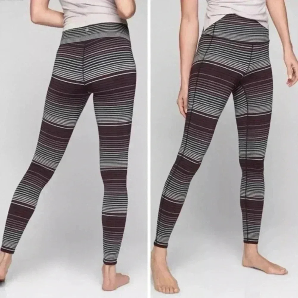 ATHLETA Women's Medium High Rise Expanse Stripe Chaturanga Tight Legging Cassis
